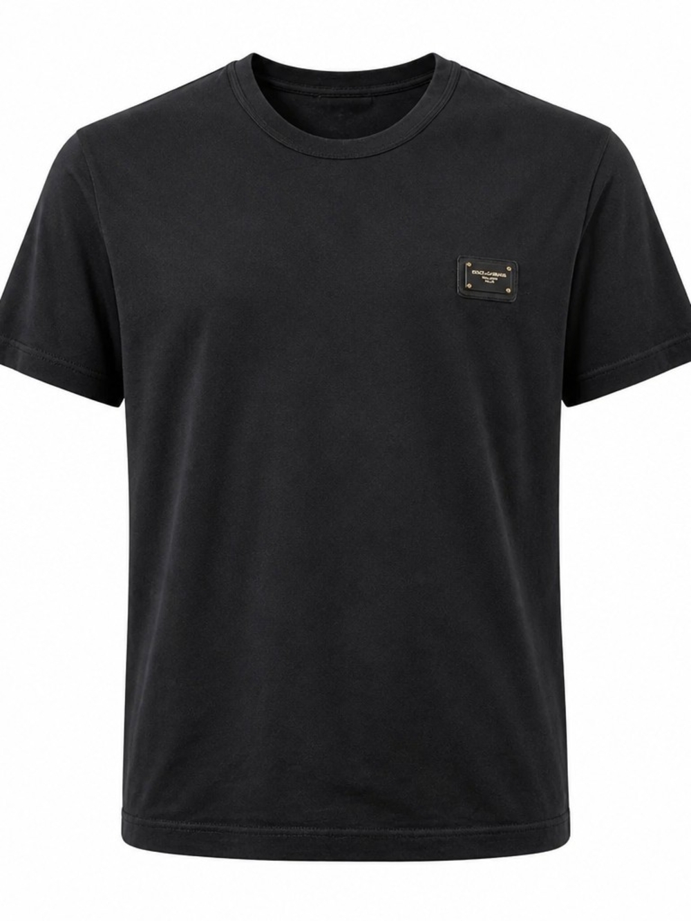 Authentic Dolce & Gabbana Black Short-Sleeve Crewneck T-Shirt with Logo Plaque